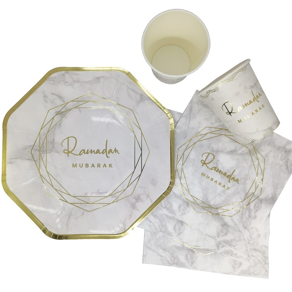 Ramadan Mubarak Paper Plates Cups Napkins Party Tableware Set 10 Pack - Disposable Cutlery Ramadan Party