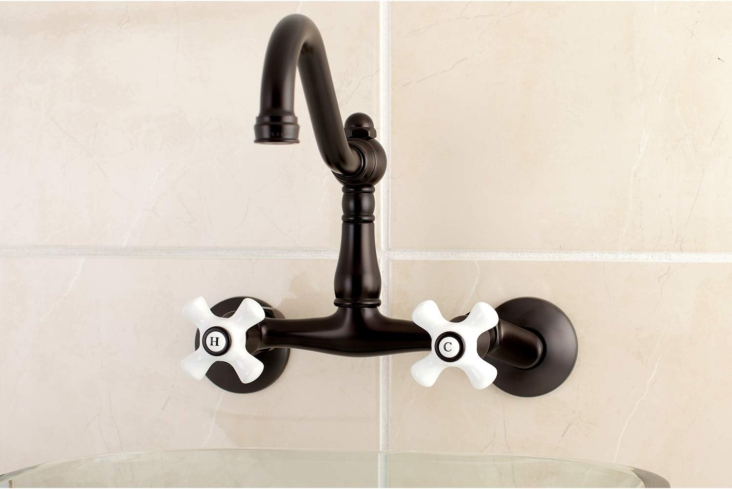 Kingston Brass KS3225PX Vintage 6" Adjustable Center Wall Mount Kitchen Faucet, Oil Rubbed Bronze