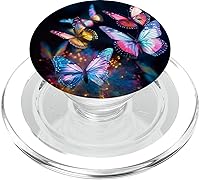 Vista 7 de PopSockets PopGrip intercambiables de mariposas azules de colores brillantes