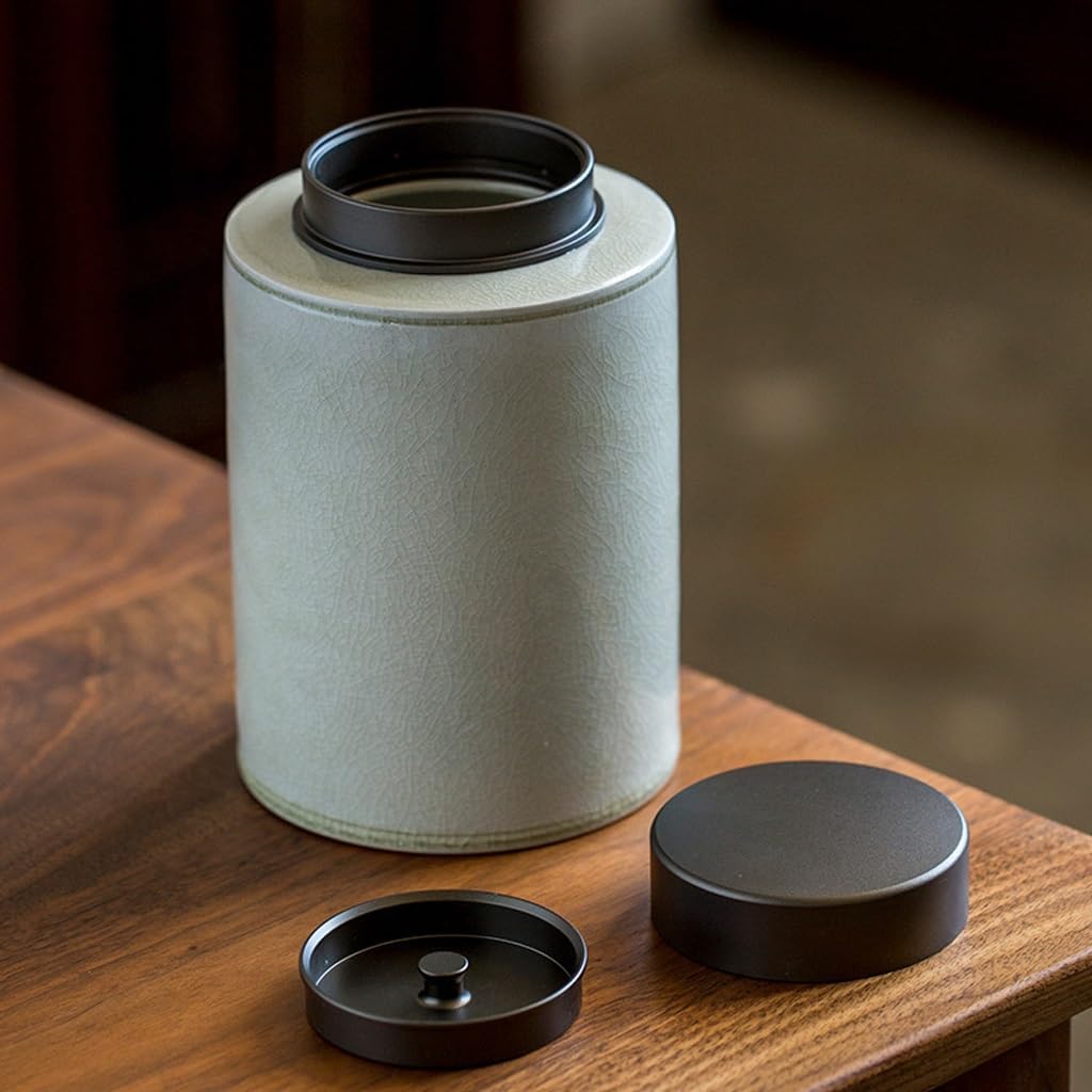 SONGCHAO Sugar Jar Plant Ash Tea Cans, Green and Black, Metal Lid Tea Canister