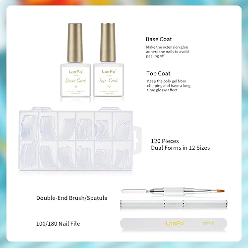 Miniatura 6 de LanFo Kit de uñas de gel de extensión de polietileno kit de mejora de gel con solución deslizante de 10fl oz 12 colores kit de arte de gel de