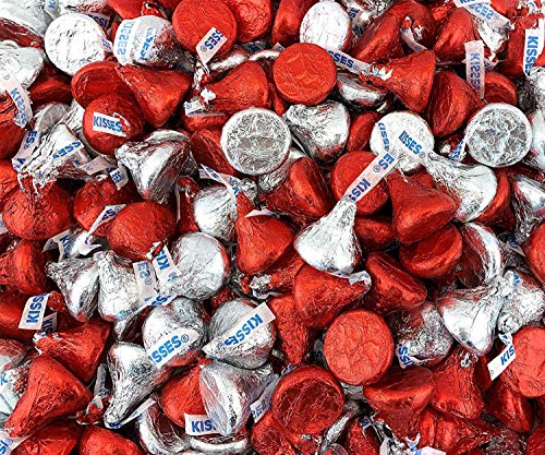 Hershey Milk Chocolates Kisses in Red and Silver Foil, Valentines Day, Mother's Day Gifts, 5 Pound Bulk