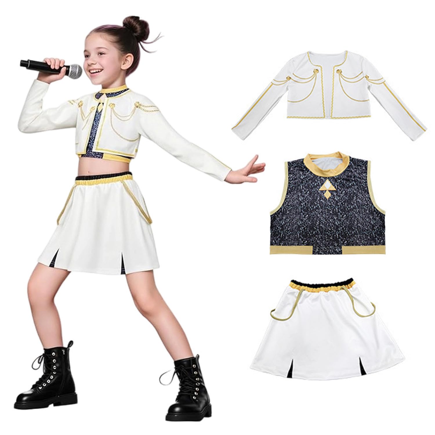 Atorcher Kids Style Stage Performer Costume Set – Long Sleeve Coat with Shirt and Pants for Halloween, Cosplay, Birthday Parties and Carnival – Sizes 3-12 Years
