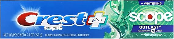 Crest + Scope Outlast Complete Whitening Toothpaste, Mint, 5.4 oz
