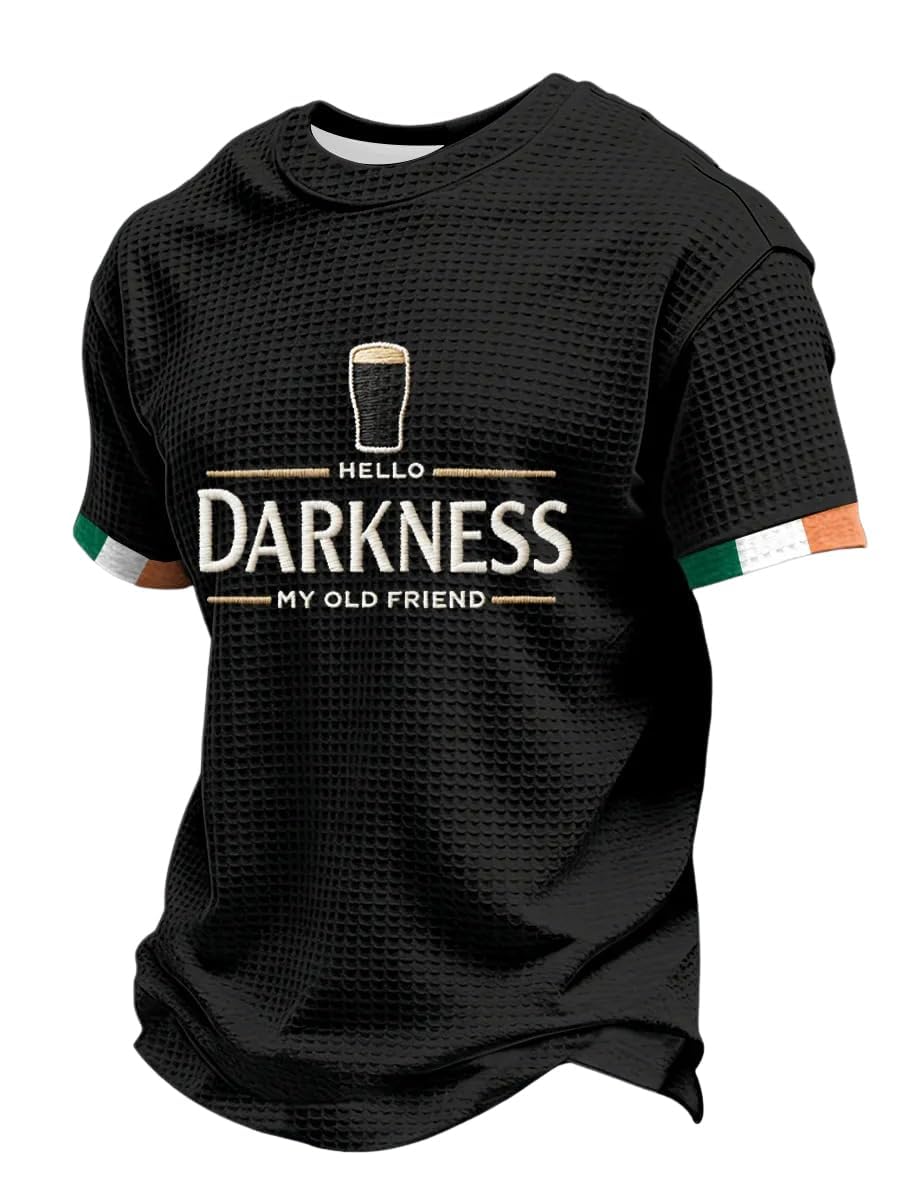 Men's Hello Darkness My Old Friend Waffle Short Sleeves T-Shirt Funny Drinking Saint Patricks Day Tee