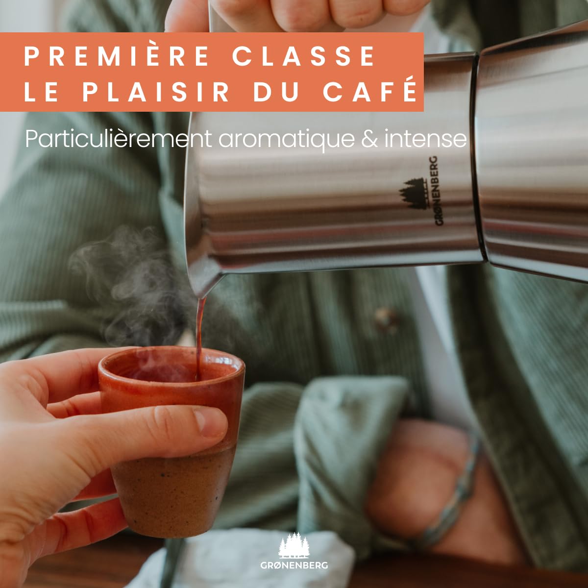 Groenenberg Cafetiere italienne induction 300ml | Cafetière italienne en acier inox avec filtre réducteur I Moka pour jusqu'à 6 tasses d'espresso