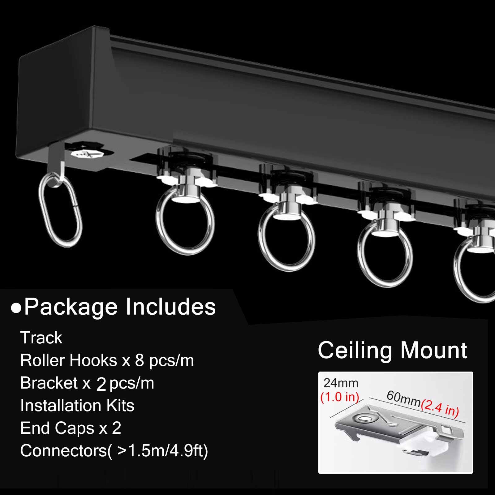 Rail universel pour rideaux lourds – Séparateur de pièce multifonction noir pour chambre à coucher, salon et studio – Installation facile