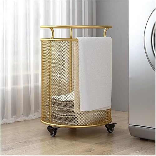 zktoermn Cesta de lavandería, clasificador de lavandería, canasta de metal para ropa con ruedas y asa, para el hogar, apartamento, dormitorio, baño,