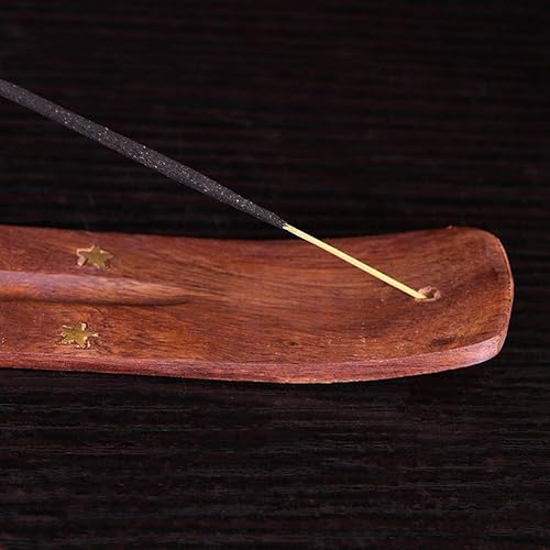 Miniatura 4 de Soporte para palo de incienso de madera, quemador de incienso de madera, soporte para incienso para palos con incrustaciones de latón, estilos