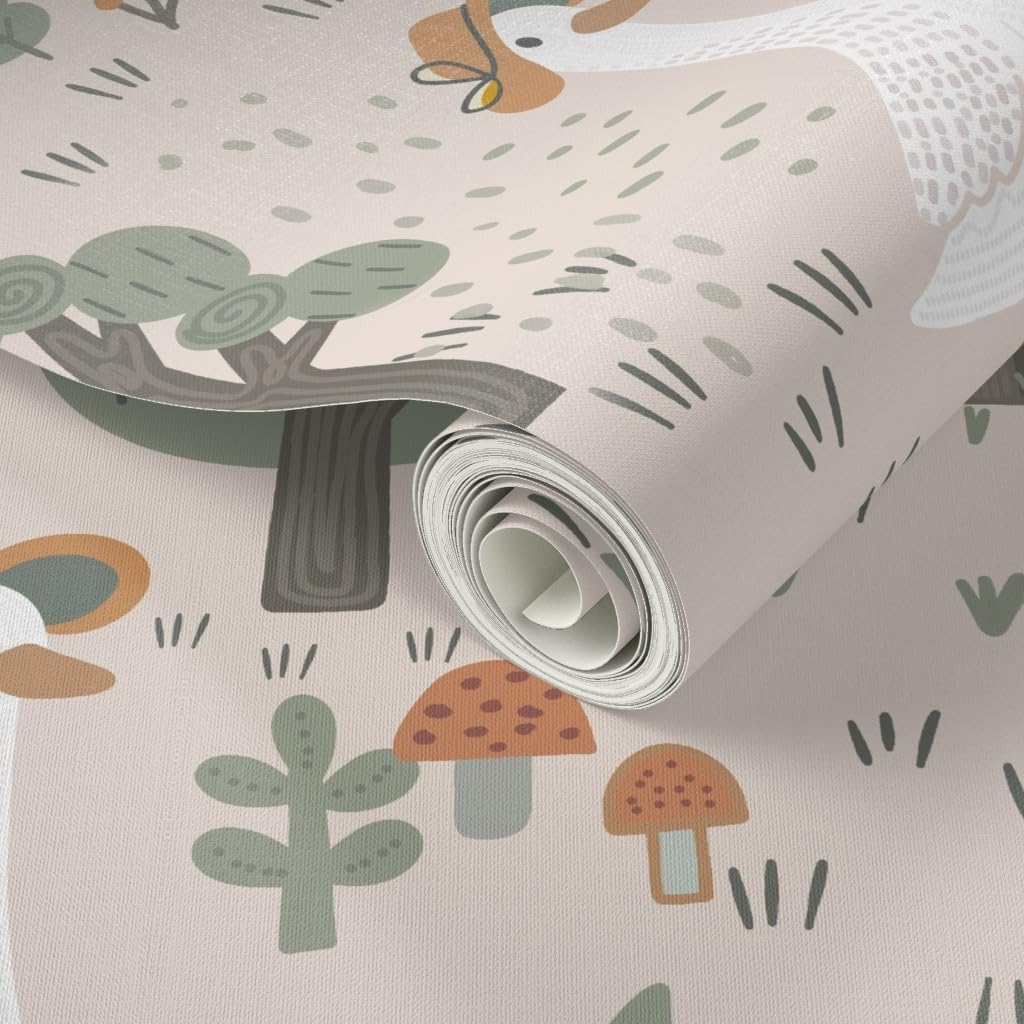 Peel & Stick Wallpaper 3ft x 2ft - Whimsical Scandi Farmhouse Cottagecore Baby Kids Goose Farm Animals Trees Mushroom Nature Custom Removable Wallpaper by Spoonflower