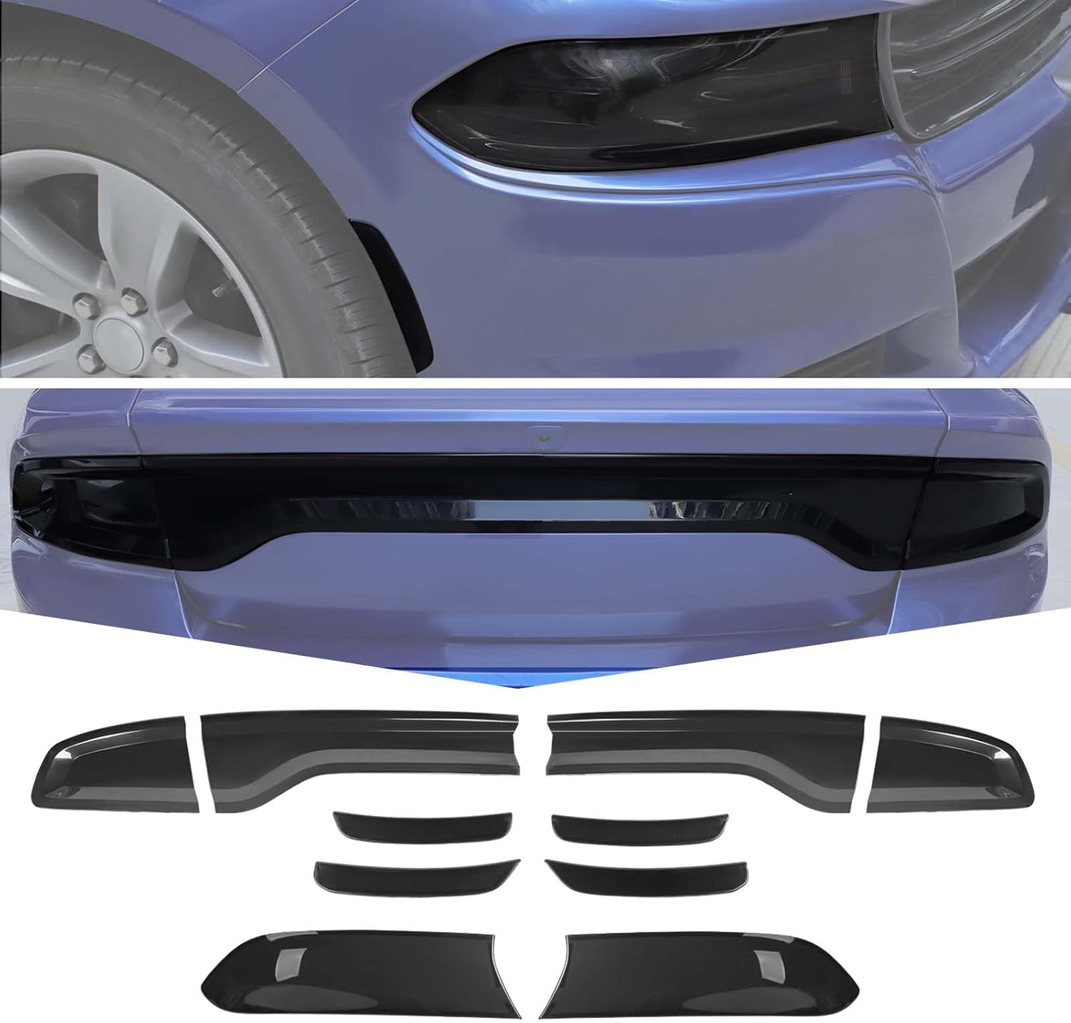 Smoked Black Front Headlight Cover Taillight Wheel Eyebrow Lamp Trim Kit fit for Dodge Charger 2015+ Exterior Accessories