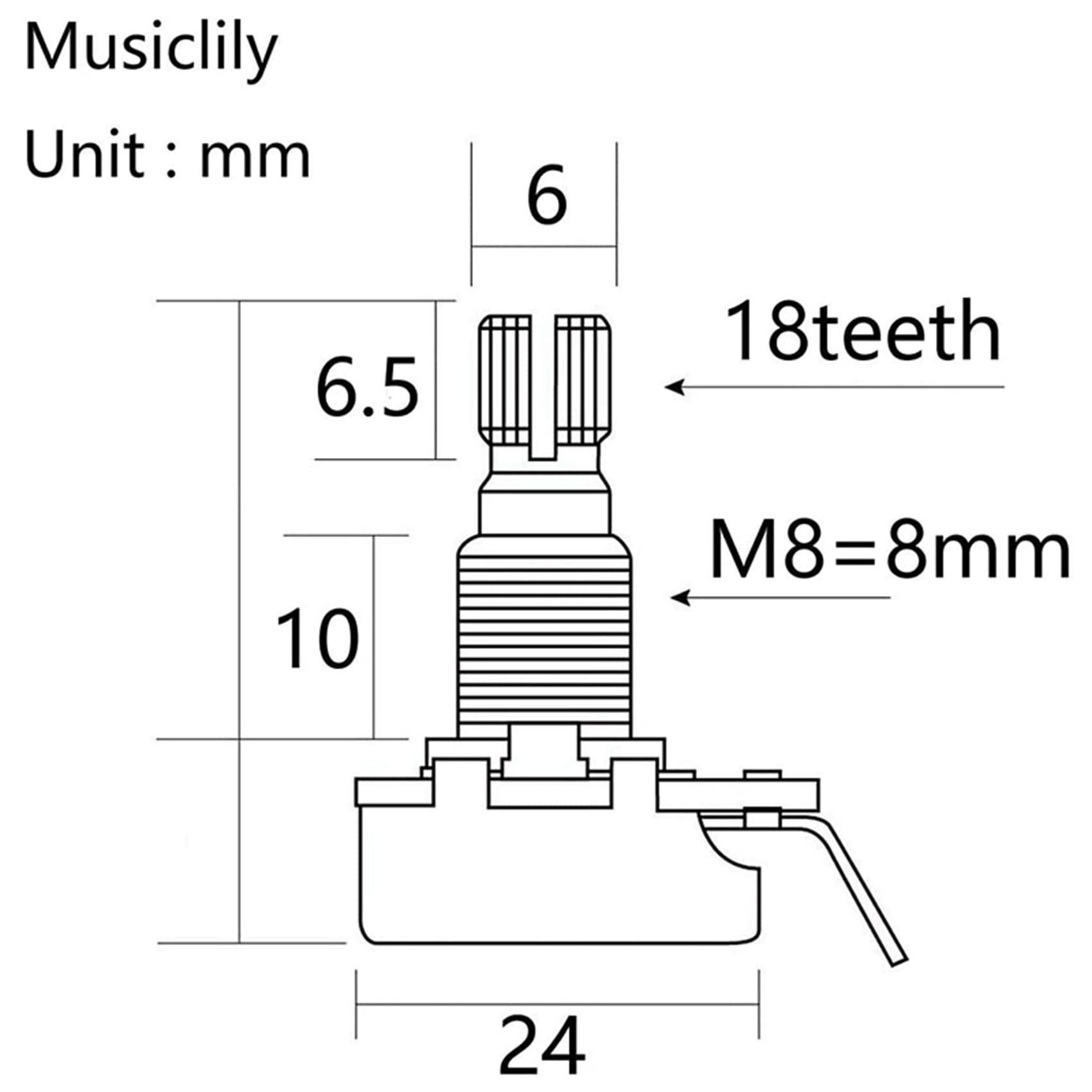 10 Potenziometri A500k Per Chitarra Elettrica, Bassi, Albero