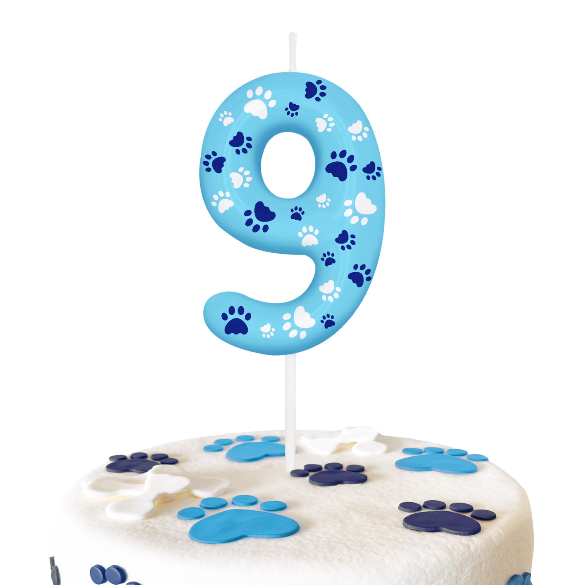 Blue Dog Paw 9th Birthday Number Candles, Number 9 Candle Cake Toppers for Dog Lovers Themed Parties, 9th Birthday Cake Candles for Boys and Girls,