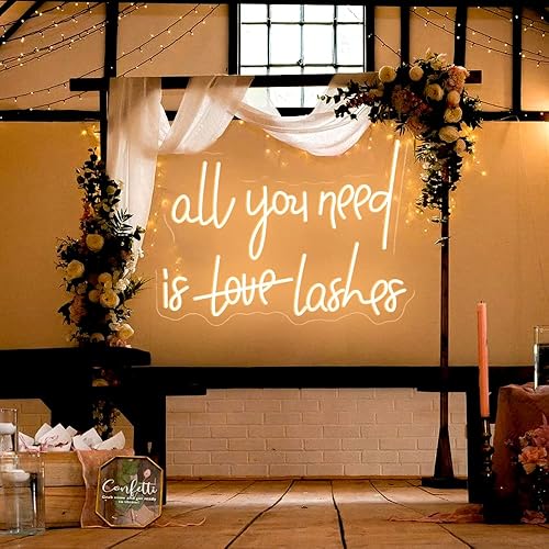 Miniatura 5 de Letrero de neón con texto en inglés «All You Need Is Lashes» (Todo lo que necesitas es pestañas) - Decoración de pared para el hogar, letreros de