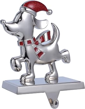 Dog Stocking Holders for Mantel -Silver Christmas Stocking Holder for Mantle Christmas Stocking Hangers for Mantel Stocking Hooks for Fireplace Stocking Holders for Christmas DecorDog-Green Hat