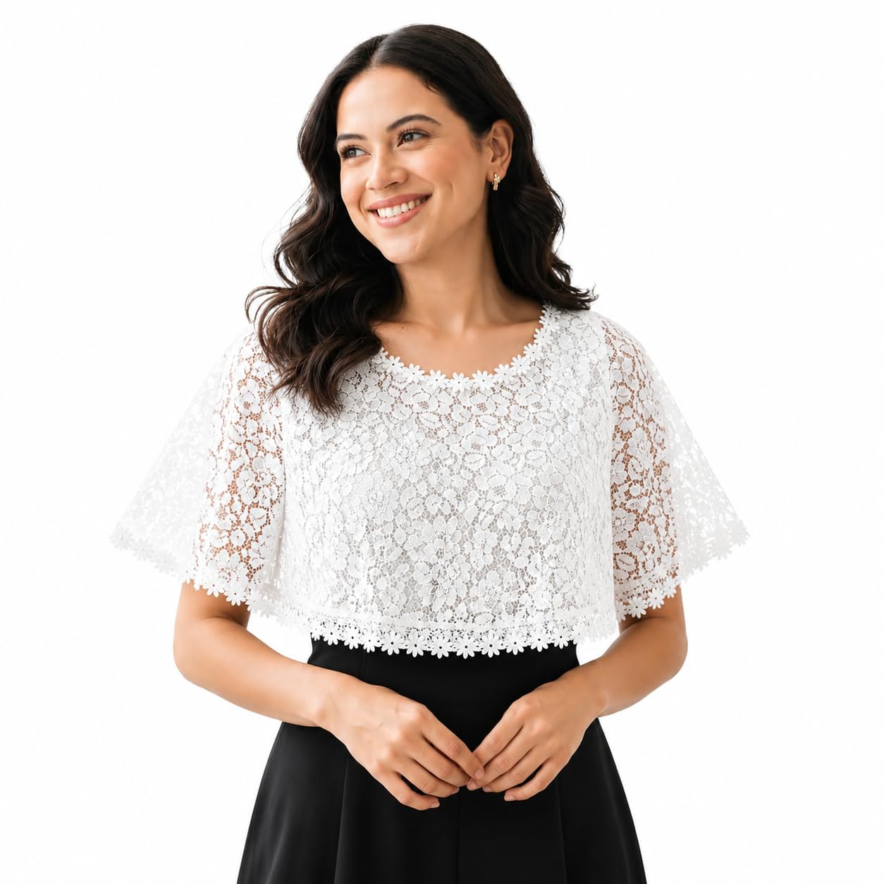 Lace Shrugs for Women Stylish Cape, White Shrug for Women, poncho for womenn | Detachable Collar Lace for Womenn, Detachable sleeve for womenn | Shrug for Woman Beachwear, Strapless Dress-image-8