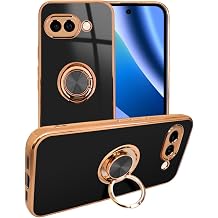 Sizkawil Phone Case for Google Pixel 10a Smartphone Ring Glittery Case with Ring Bright Black Pack of 1