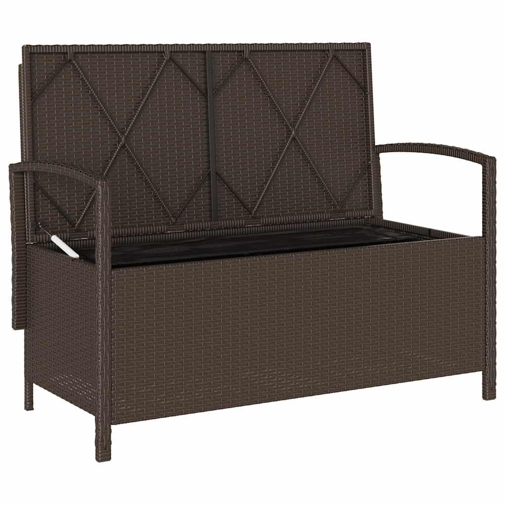 Generico Panca Portaoggetti da Giardino con Cuscino Marrone Polyrattan,Panchine da Giardino