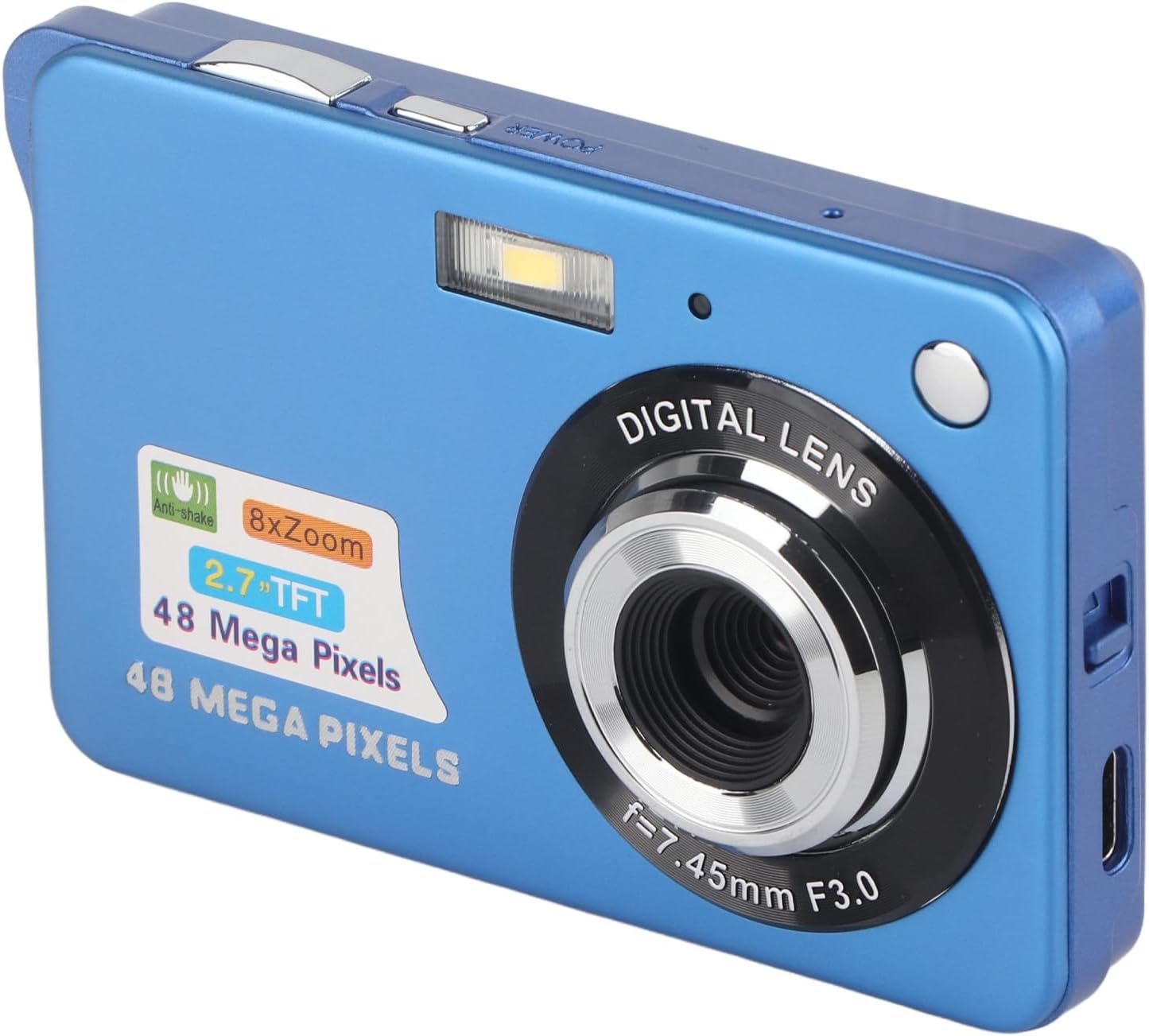 – 4K Digital Camera, 48MP, 2.7 LCD Display, 8x Zoom, Anti-shake, Vlogging and Photo Camera, Compact Size, for Pocket, Video and Mini Camera Lovers (Blue)
