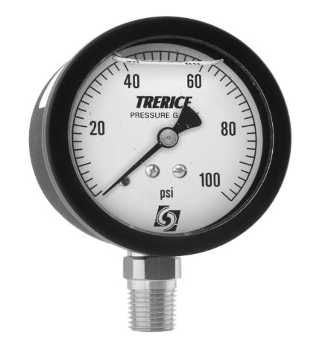 Trerice 800LFB2502LA300 Utility Gauge, 2.5" dial, 0 to 300 psi, 1/4