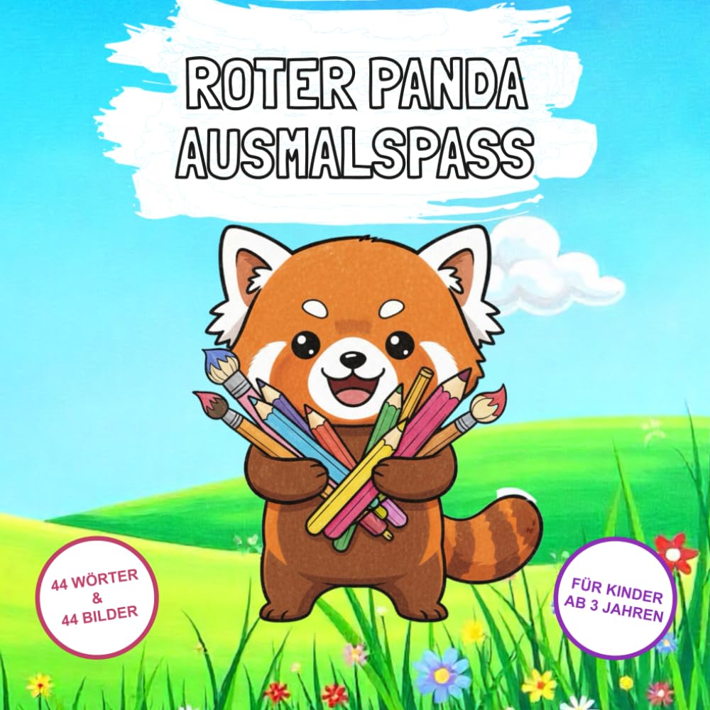 Roter Panda Ausmalspaß: 44 Wörter & 44 Bilder für Kinder ab 3 Jahren