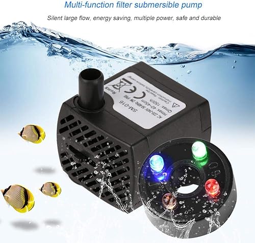 Miniatura 6 de Boquite Mini bomba de agua sumergible (150 lh, 1.5 W), bomba de agua para acuario, bomba de tanque de peces, bomba de agua ultra silenciosa con luz