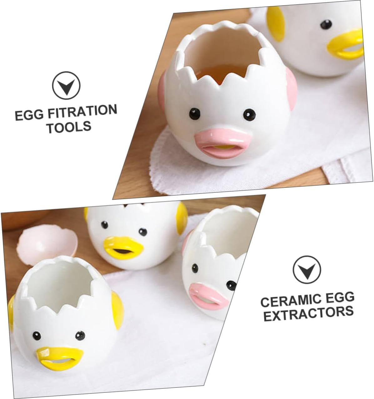 Uonlytech 2 Pcs Ceramic Egg Separators Cute Chick Design Clean Egg Yolk Filters Practical Baking and Cooking Accessories for Kitchen Use