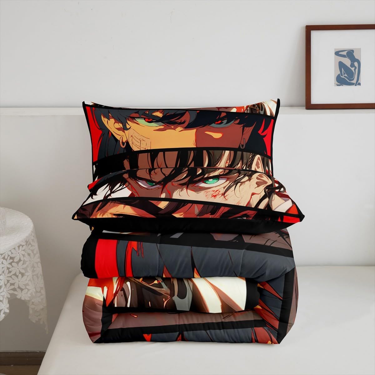 Feelyou Character Collection Bedding Set Boys Girls Queen Size Cartoon Boys Comforter Set for Kids Women Men Ultra Soft 3D Print Comforter Kawaii Duvet Set Room Decor Quilt Set