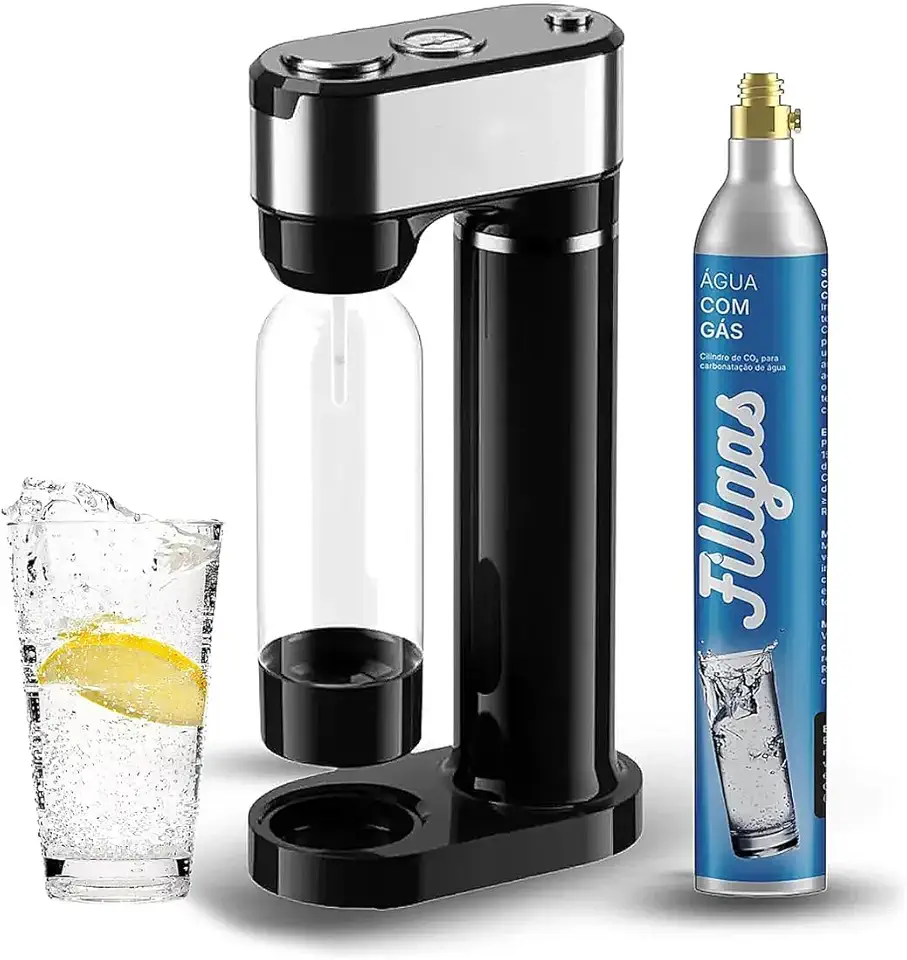 Máquina Manual Portátil de Gaseificar Água com Cilindro de CO2, Sistema de Carbonatação com Manômetro de Pressão, Preto e Prata