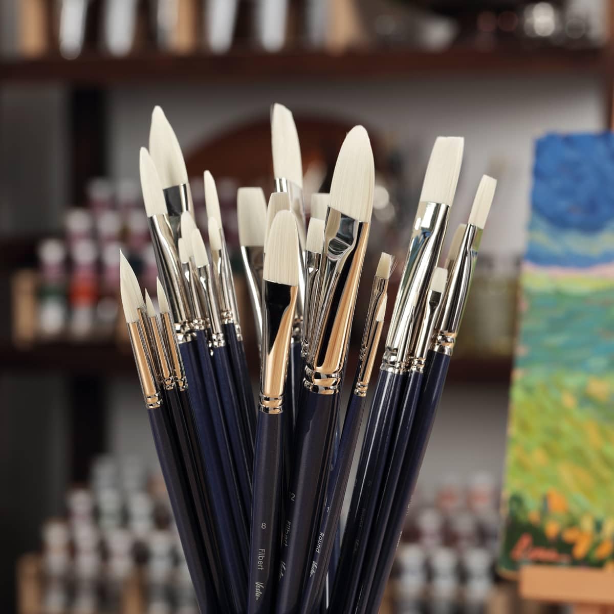 Creative Mark Vesta Synthetik-Pinsel-Sets – Fortschrittliche All-Media-Pinsel für maximale Kontrolle, Studenten, Künstler, Malen, Klassenzimmer und mehr! – [Filbert – Set von 7]