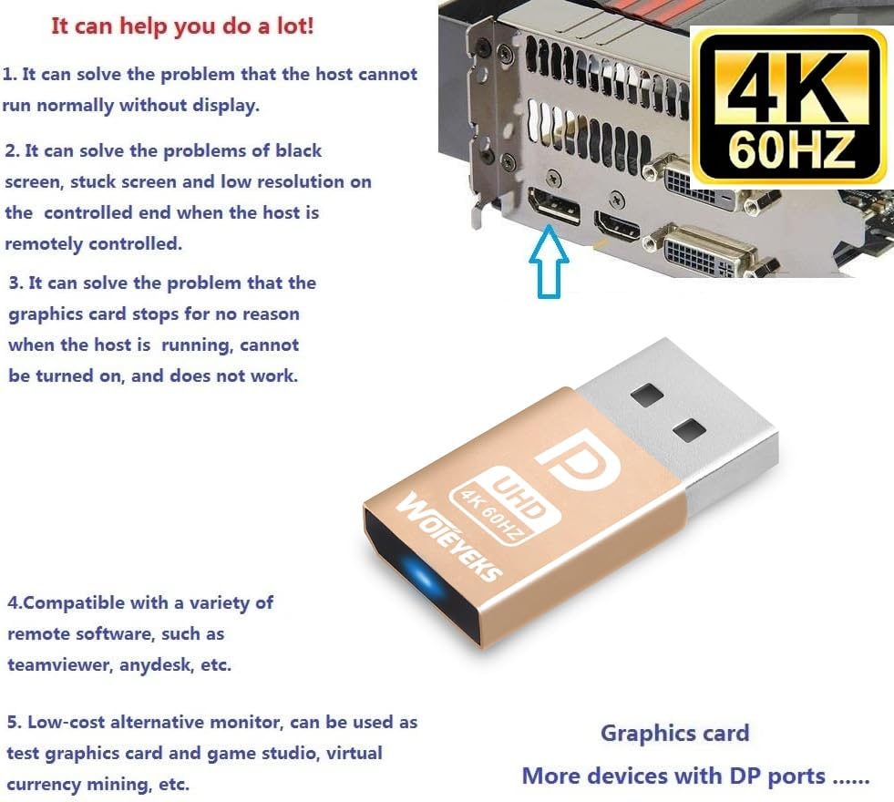 4K 60Hz DP DisplayPort Dummy Plug 1 Pack miniatura 3