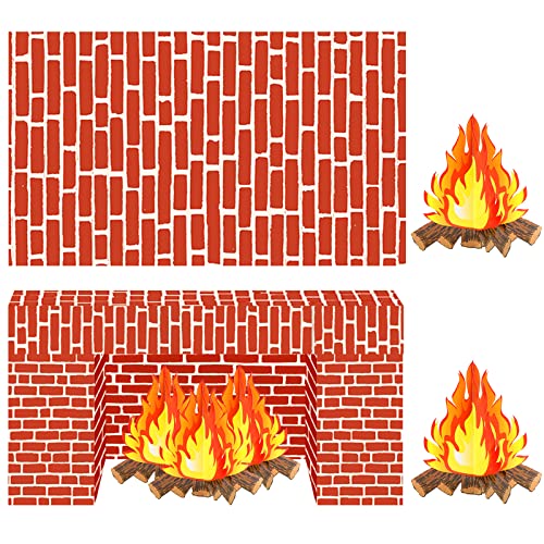 Toile de fond de mur de pierre et feu de camp 3D en carton pour décors de fête
