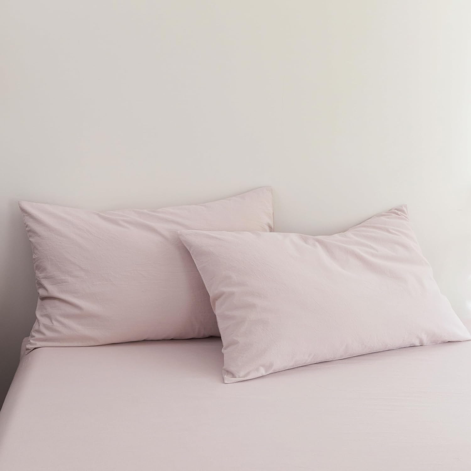 FOSSA 100% Washed Cotton Pillowcases Set of 2 Linen Feel Super Soft Breathable Cozy Pillow Covers with Envelope Closure Solid Greyish Pink Standard