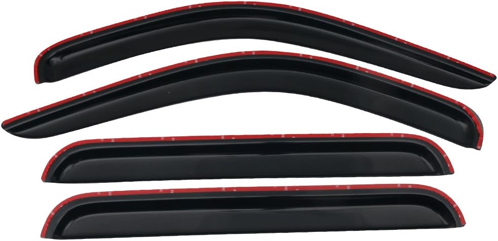 IKON MOTORSPORTS Tape On External Window Visor, Compatible with 1998-2004 Dodge Durango, Dakota Crew cab, Slim Style Acrylic Smoke Tinted 4PCS Sun Rain Shade Guard Wind Vent Air Deflector