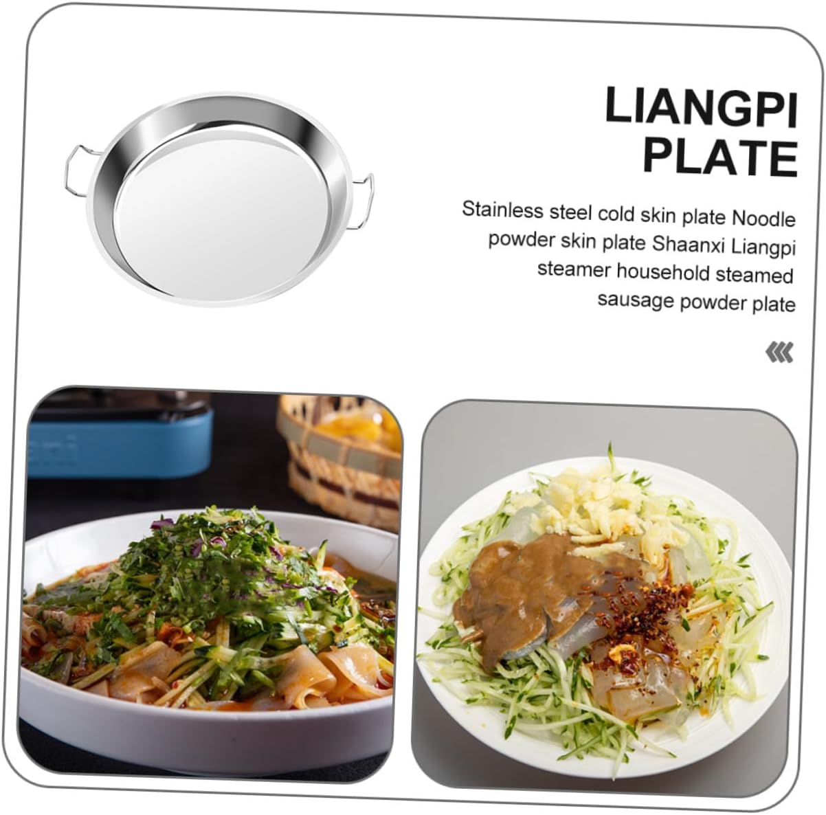 Stainless Steel Cold Noodle Steam Plate for Food Serving and Steaming, Sturdy Flat Bottom round Snack Plate with Stable Display, for Family Reunions and Anniversaries