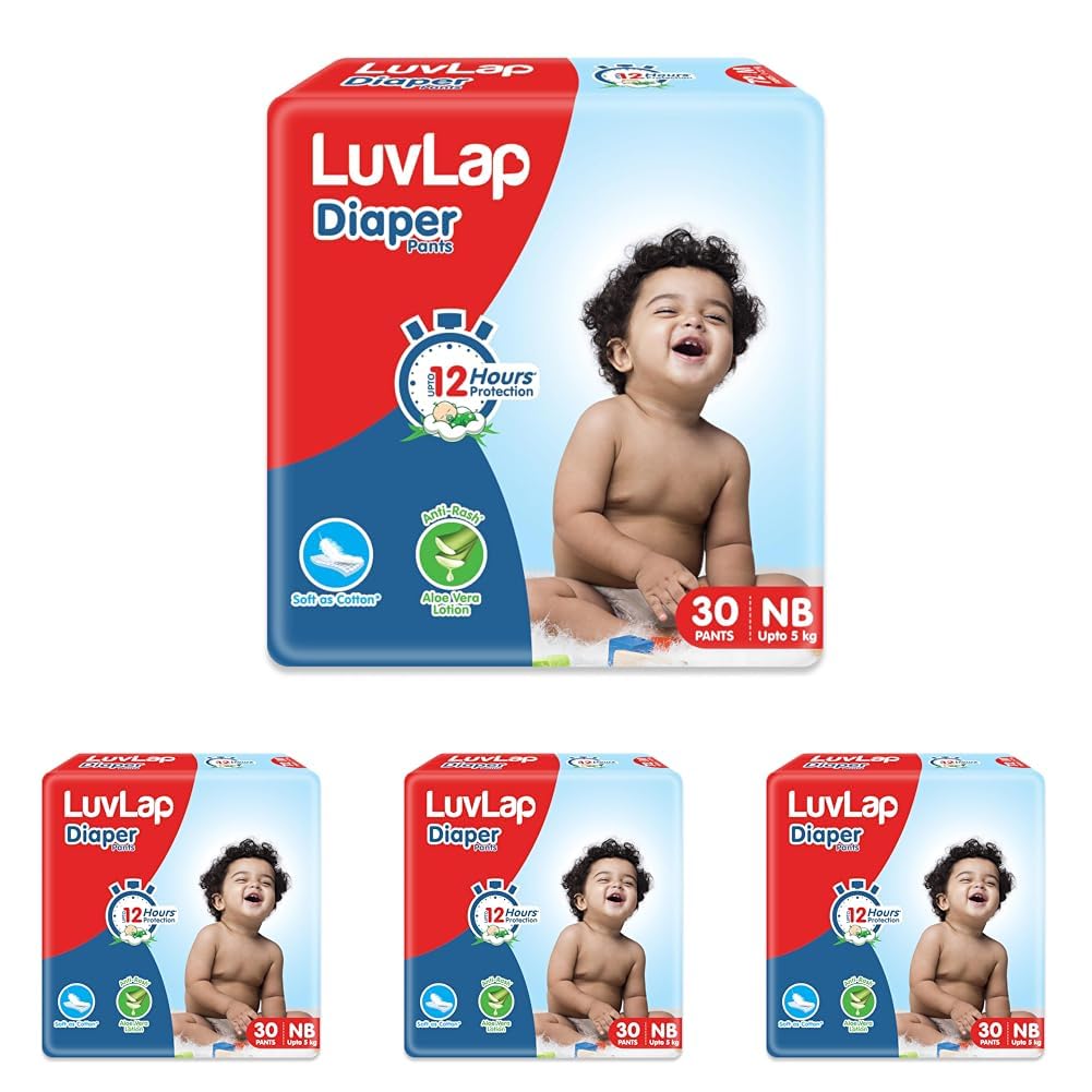 LuvLap Diaper Pants New Born (NB) 0 to 5kg, 30 Count, Baby Diaper Pants, with Aloe Vera Lotion for Rash Protection, upto 12 Hour protection (Pack of 4)-image-33