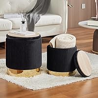 Vista 1 de Round Ottoman with Storage Set of 2 Upholstered Velvet Vanity Stool for Living Room Storage Ottomans Multifunctional Foot Rest