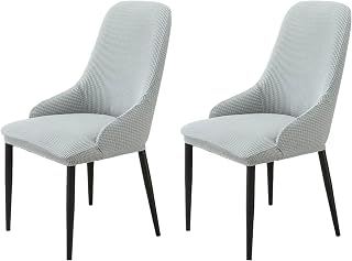 Dining Chairs Covers Set of 2/4/6, Modern Accent Stretch Wingback Side Chair Cover Curved Back Dining Room Chair Slipcovers for Banquet Restaurant Party Home Decor,Silver Gray,2pcs