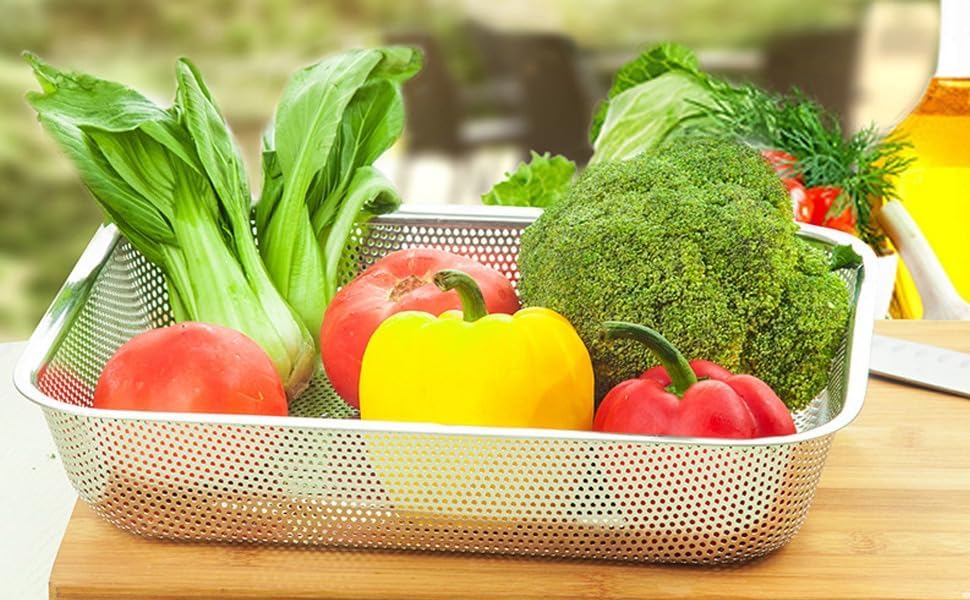Stainless Steel Fine Mesh Strainer Basket for Kitchen Sink – Rust-Resistant Fruit and Vegetable Washing Colander – Multipurpose Draining Basket with Handles for Rinsing, and Drying Use