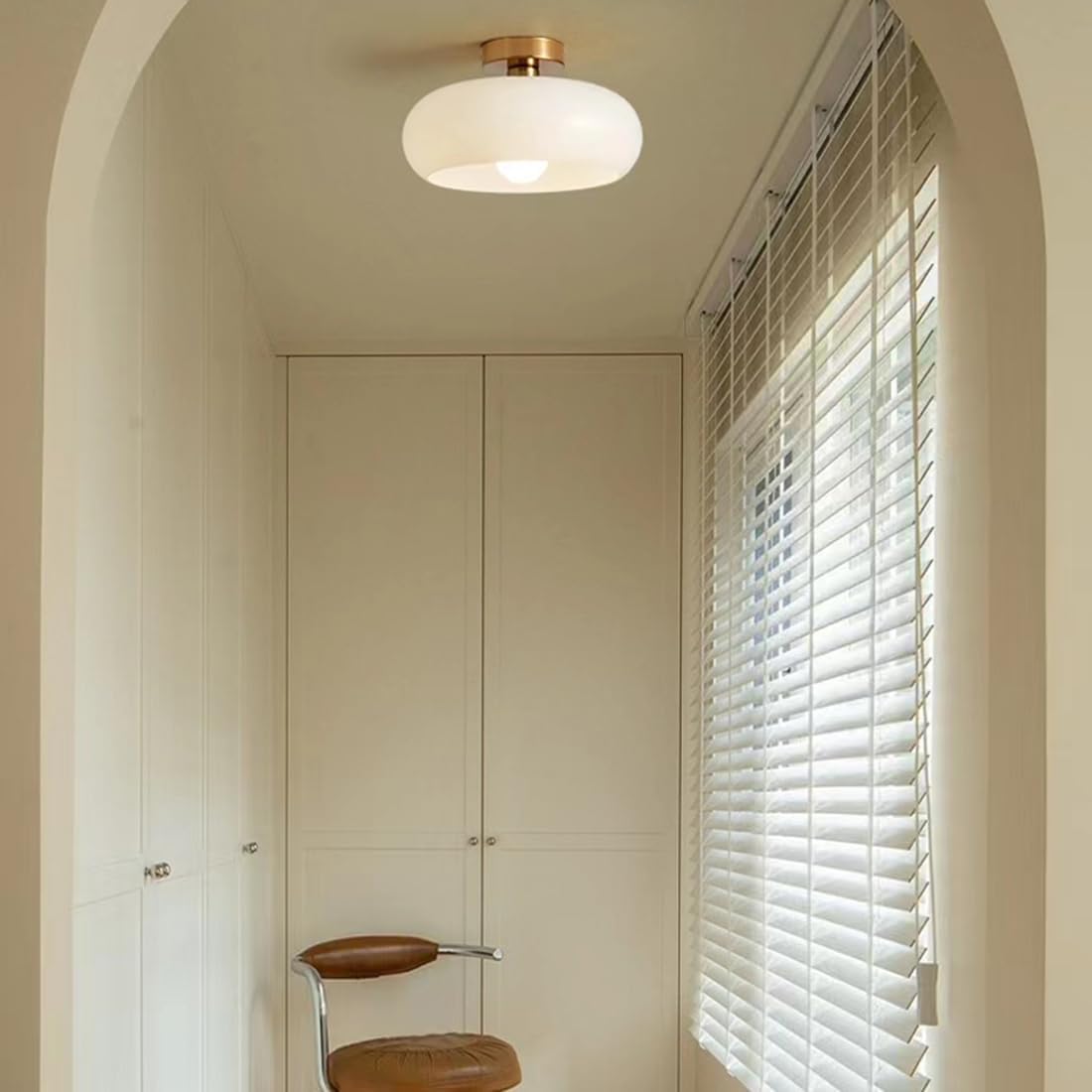 White Ceiling Light Glass Gold Flush Mount Ceiling Light mid Century Ceiling Light Fixtures with Milky Glass Dome Glass Shade Modern Minimalist Style Ceiling Lamp Hallway Bedroom