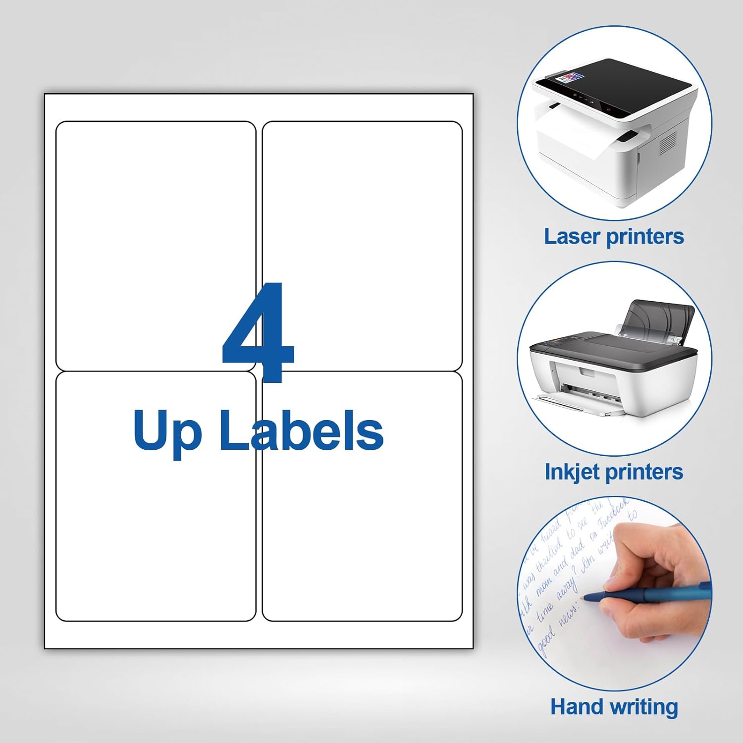 Bostlabels 500 Sheets 2000 Pcs 4 Up 4x5 White Shipping Labels for inkjet and Laser Printers, large Labels 4 per Sheet, Permanent Strong Adhesive A4 Size 4 Labels per Page Perfect for Mailing & Address