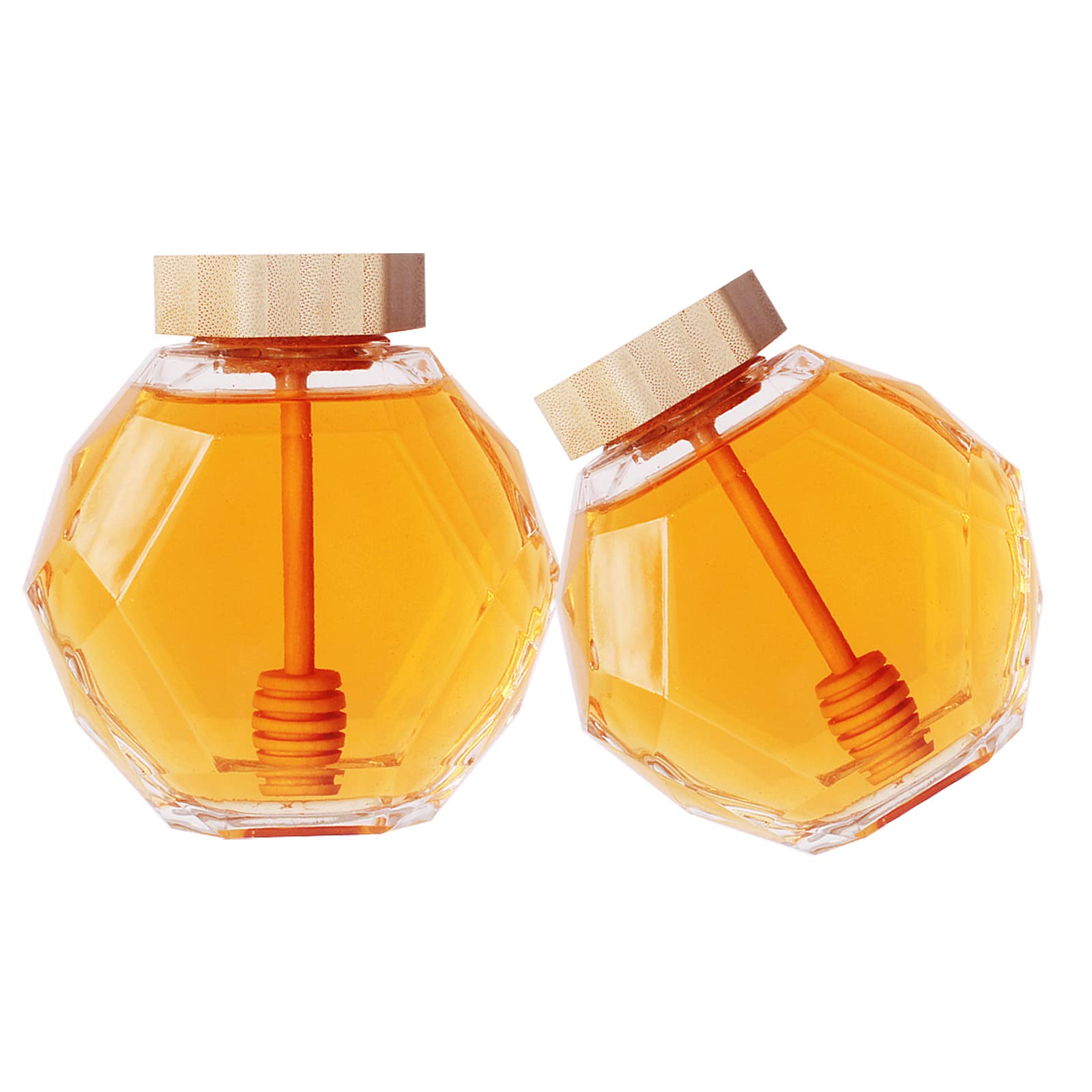Contenitori per Miele,2PCS Dispenser Miele Vetro,Barattolo di Miele di Vetro con Mestolo e Coperchio Cucina Stoccaggio Vasetti per Conservare Miele e Sciroppo (200ml)