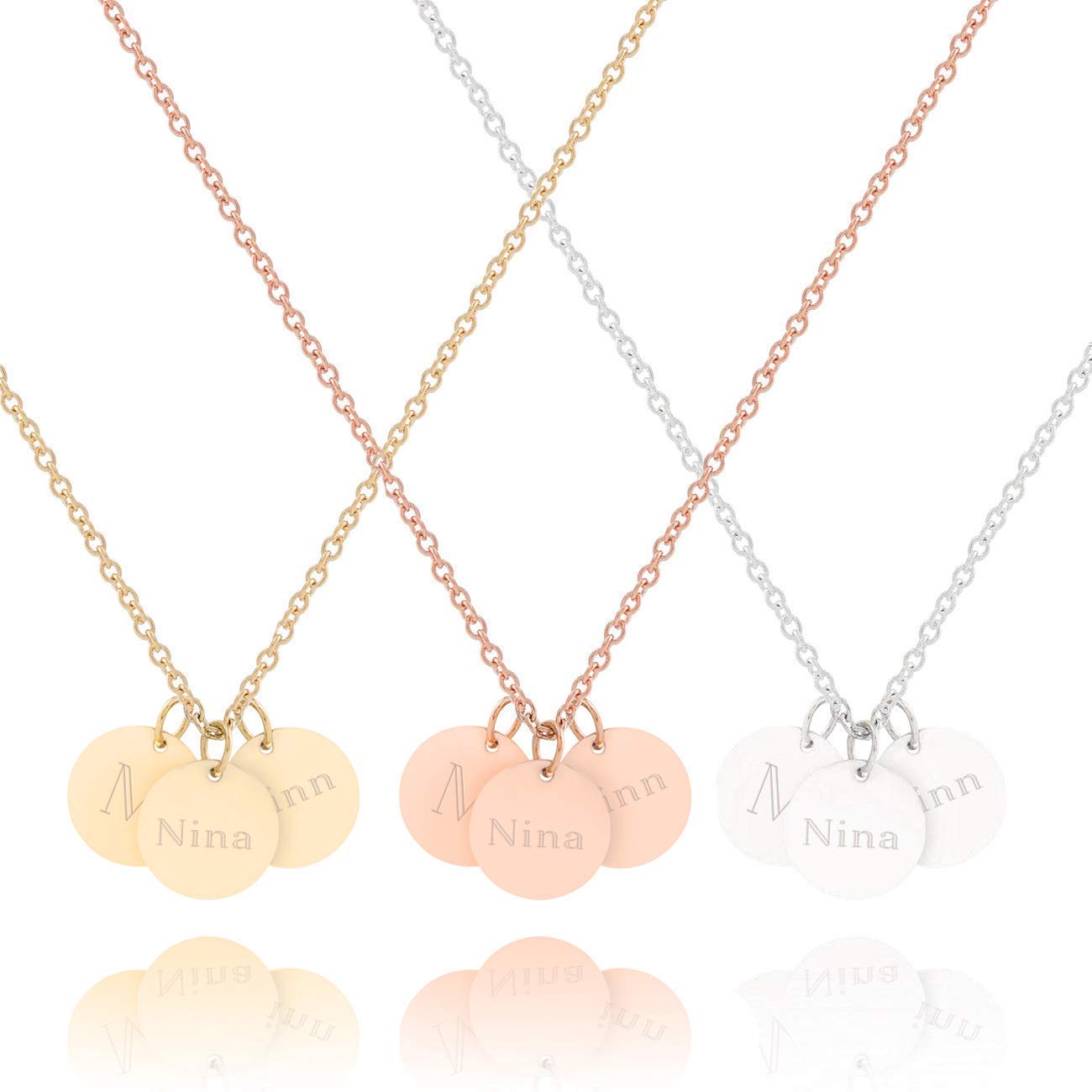 LILIAN – Personalisierte Kette mit Gravur 3x 10mm Plättchen Anhänger mit Namen | 316L Edelstahl in silber, 18K gold- oder rosévergoldet | Persönliche Geschenke Valentinstag Geburtstag Jahrestag