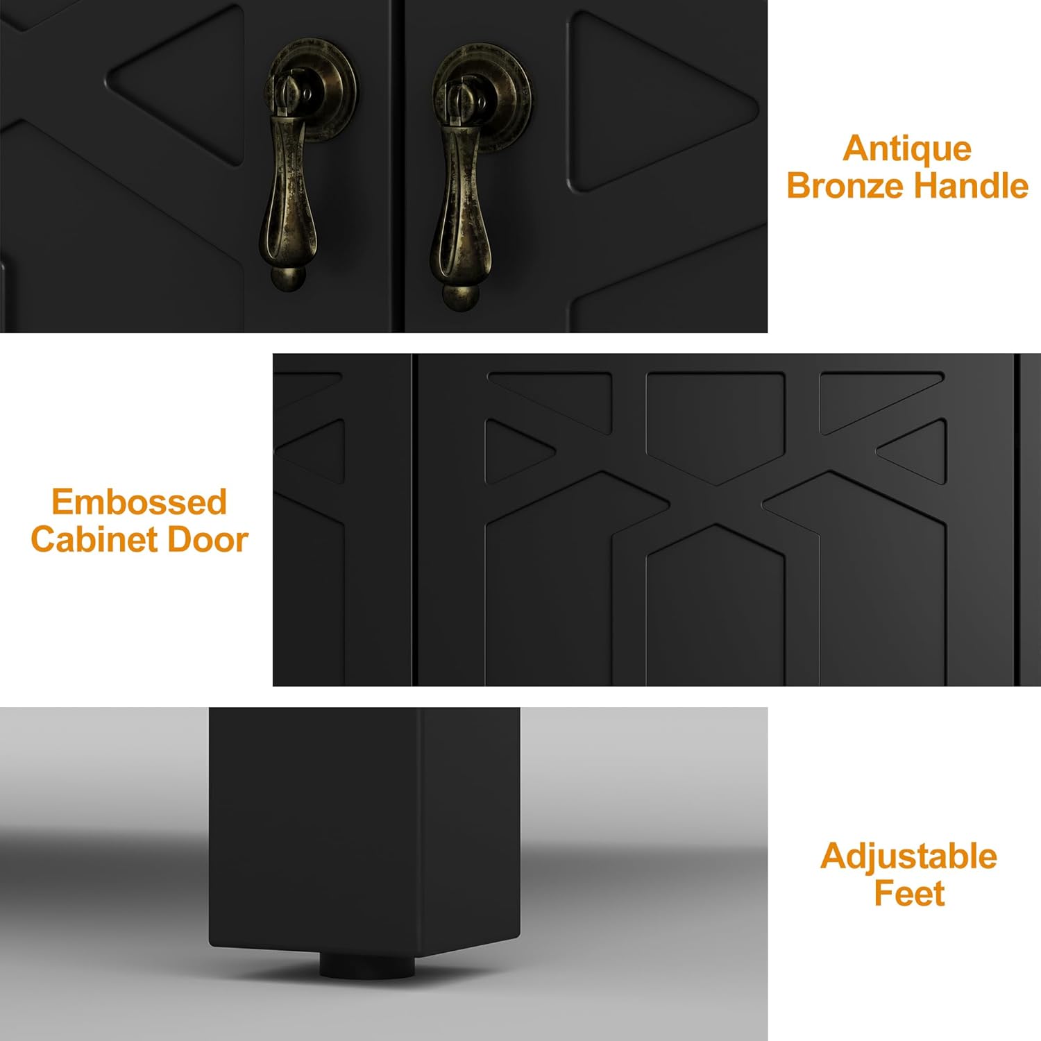 RoyalCraft Sideboard Buffet Cabinet with Storage, 60'' Mid Century Modern Cabinets with 4 Doors and Adjustable Shelves, Accent Cabinet for Entryway, Dining Room, Living Room, Bedroom, Black