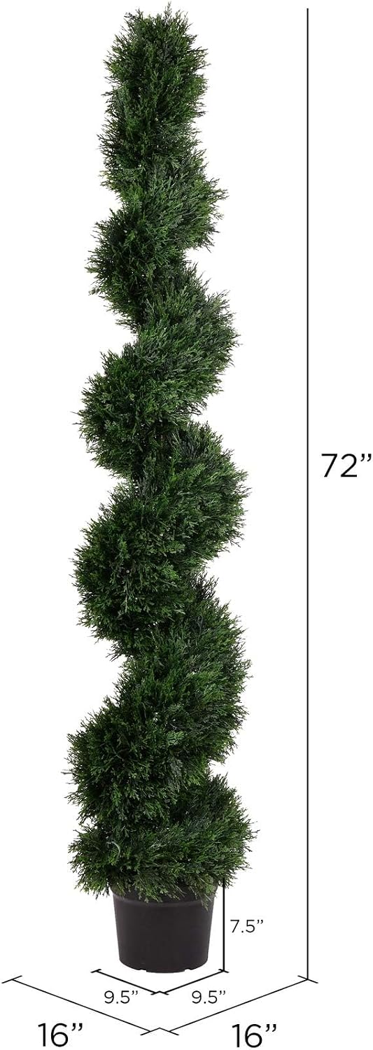 Vickerman Artificial Cedar Topiary Spiral Tree - 6 Foot Tall - Potted Natural Green Cedar - UV Resistant Indoor Outdoor Home Patio Front Door Faux Decor