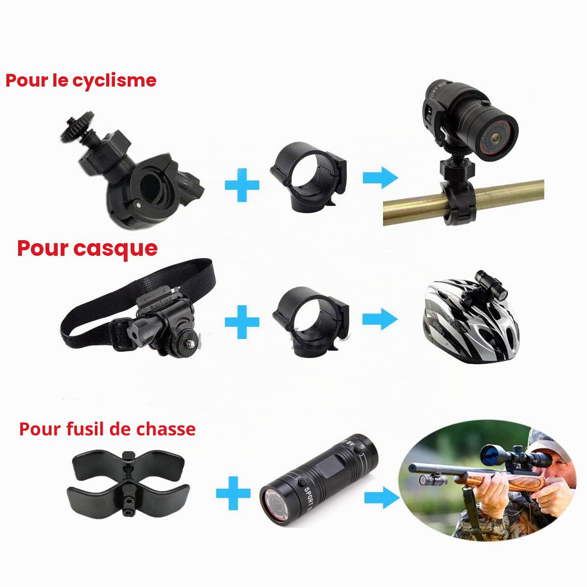 Camera Shotgun 1080P HD Enregistrement pour Tir/Pêche/Pigeons d'argile/Chasse à l'arc Casque Cam Novatek Sport Camera