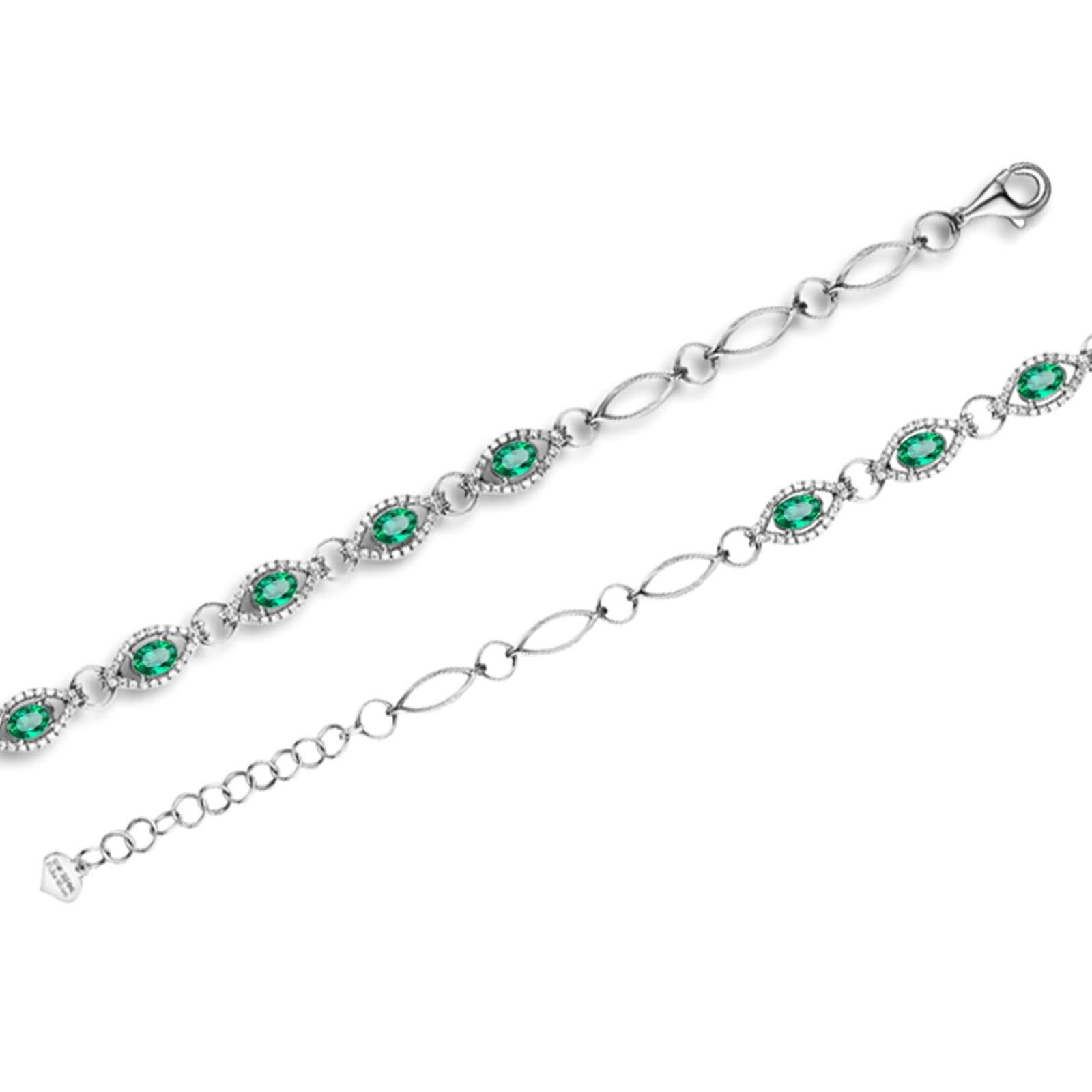 Pulseras Mujer Oro Blanco 9 K / 14 K / 18 K, Oval con Esmeralda Creada de 1,2 ct y Moissanita, Cadena Extensible 16 CM + 5 CM, Pulseras para Mujer Ajustable Plata Verde