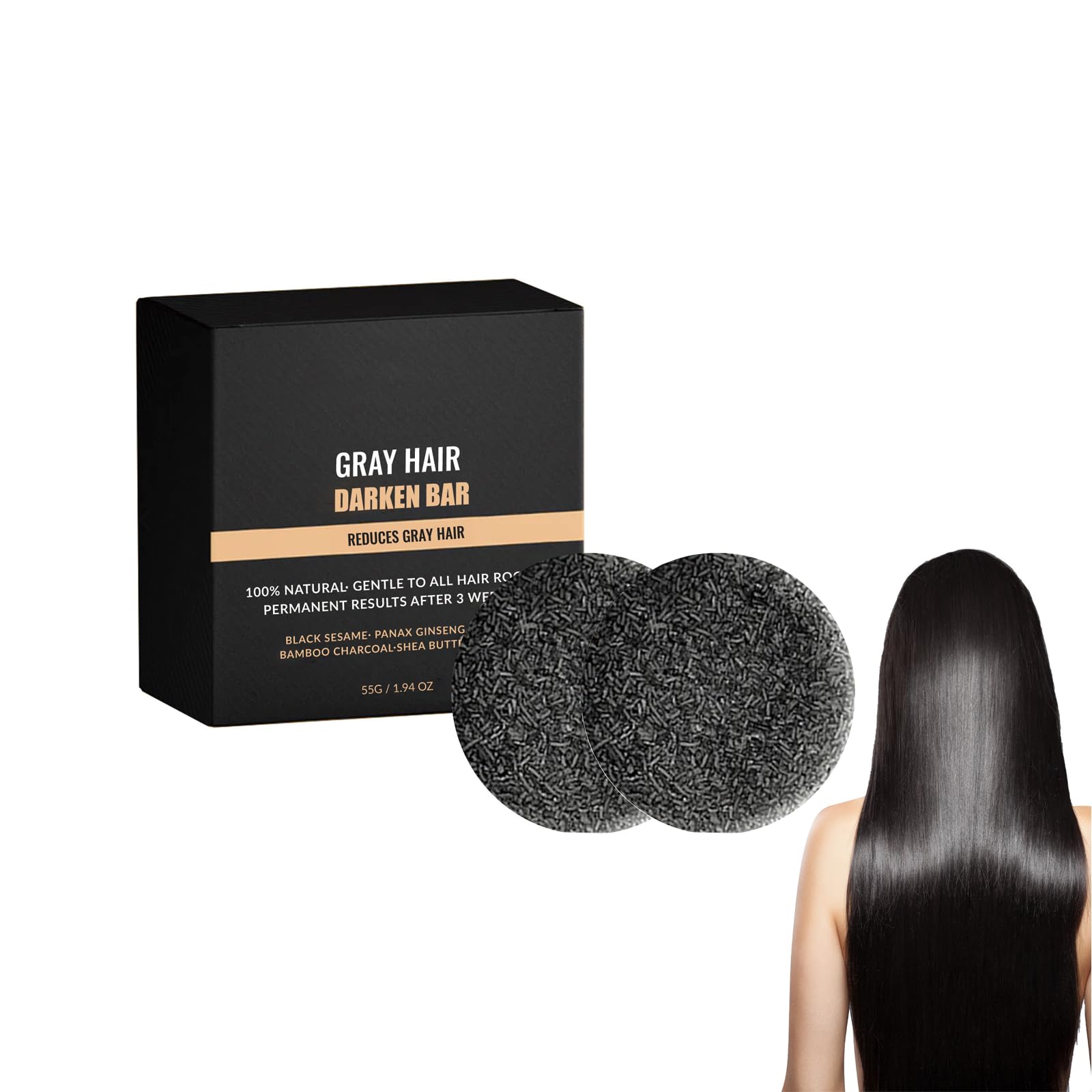 2 Pcs Gray Hair Darken Bar?Black Hair Soap?Conditioning Hair Massage Moisturizing Scalp Treatment Soap?100% Natural and Gentle Formula for All Hair Types?1.94 Oz Each