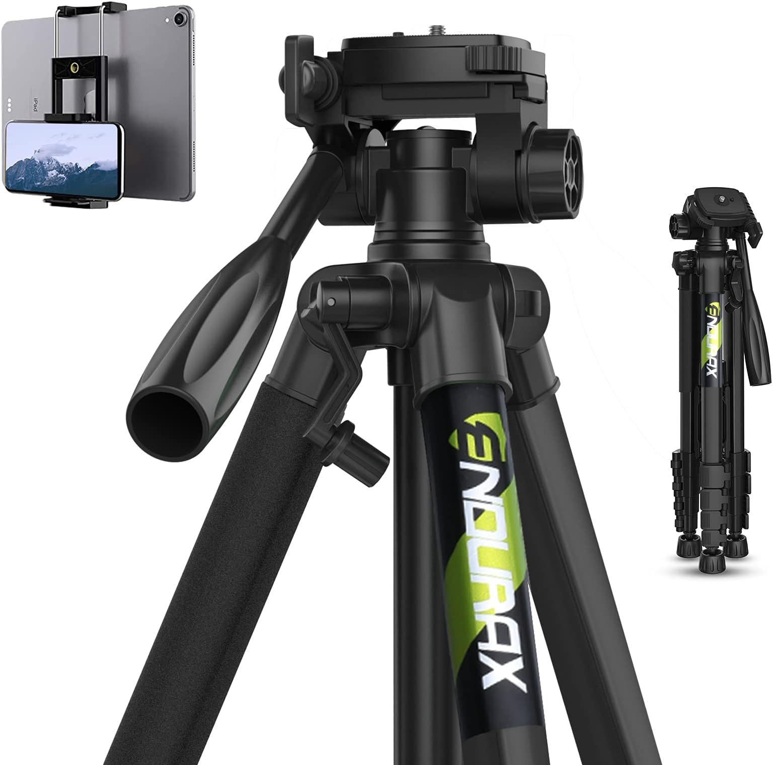 Endurax 74 Camera Tripod for Canon Nikon Sony, DSLR Tripod Stand Tall with Phone Mount and Carry Bag