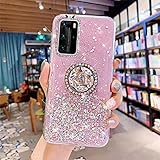 Funda para teléfono móvil compatible con Huawei P40 Pro, funda de silicona con anillo de 360 grados de soporte con purpurina.